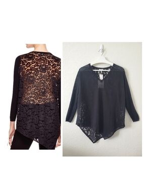 Joie Tambrel B Black Linen Sheer Lace Back Lightweight Tunic Top S Lagenlook NWT